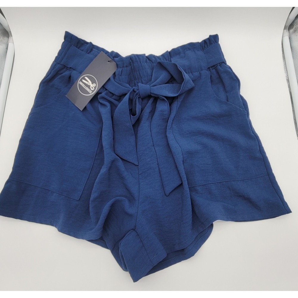 New Iwollence Paperbag Waist Shorts XL Blue High Rise Flowy Belted